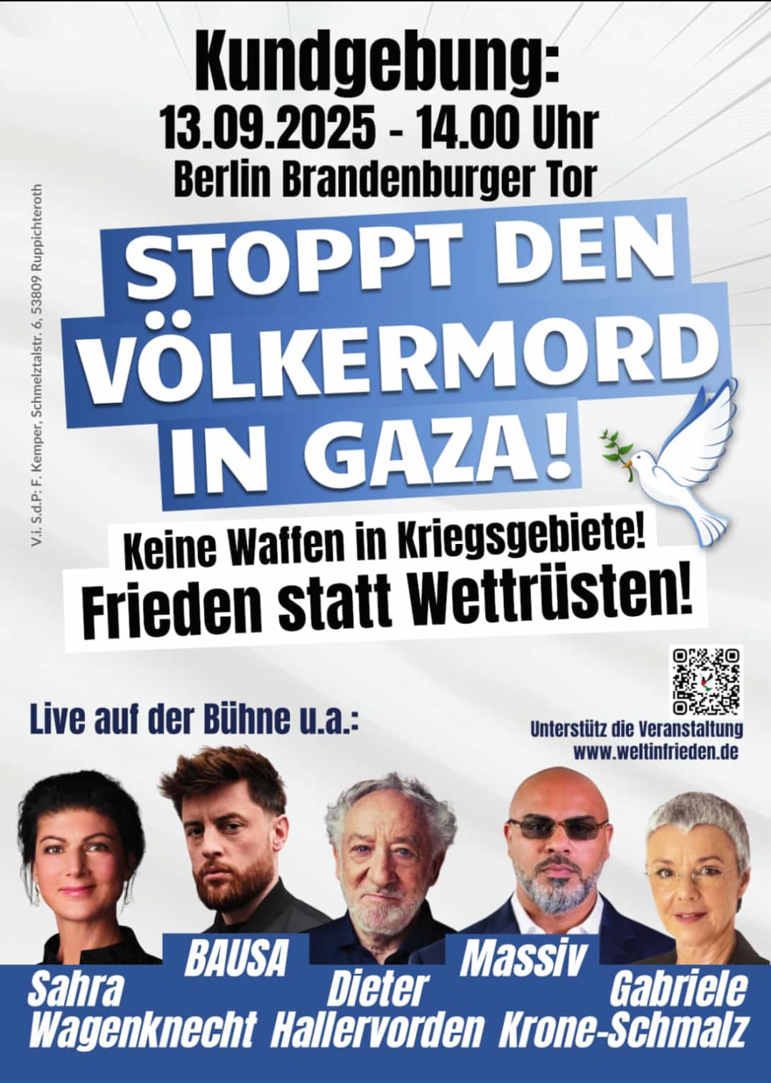 Sonnabend, den 13. September 2025, um 14 Uhr vor dem Brandenburger Tor in Berlin