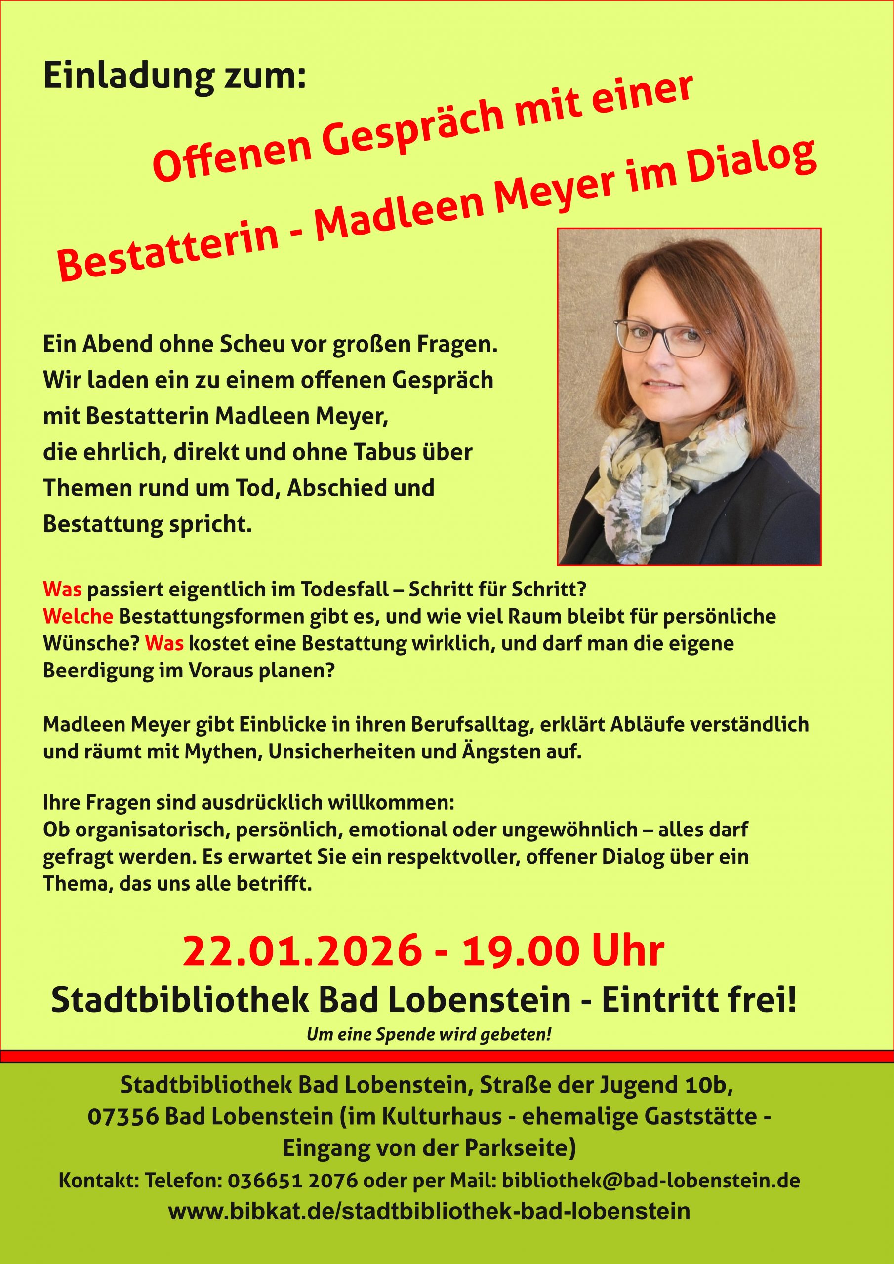 Einladung zum offenen Gespräch: Bestatterin Madleen Meyer im Dialog