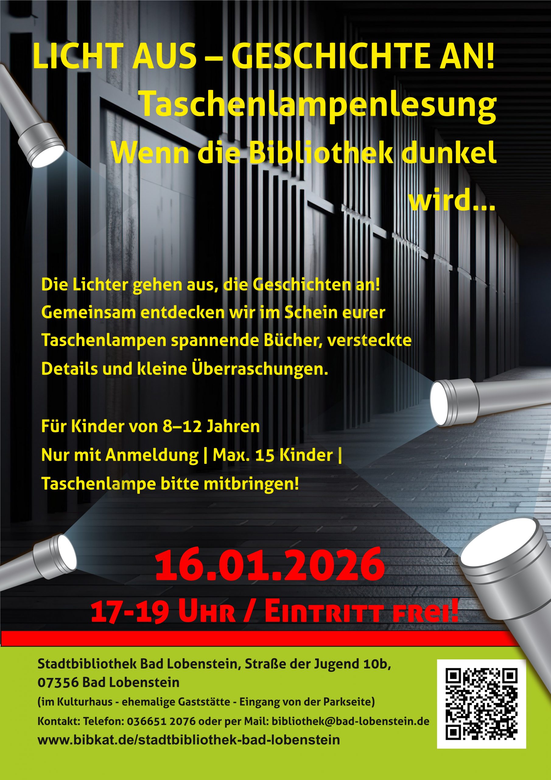 Taschenlampenlesung für Kinder in der Stadtbibliothek Bad Lobenstein