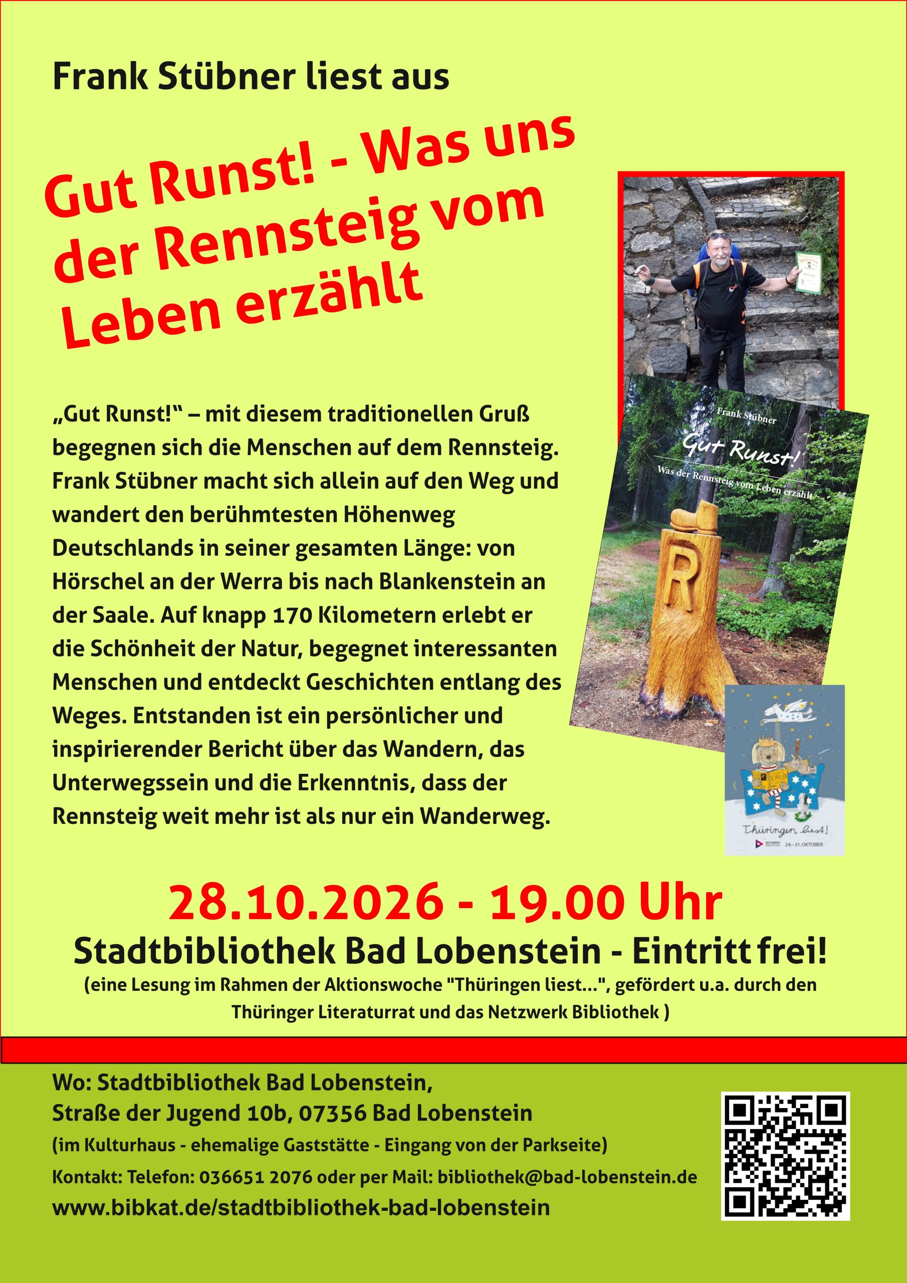 Frank Stübner liest aus „Gut Runst! – Was uns der Rennsteig vom Leben erzählt“